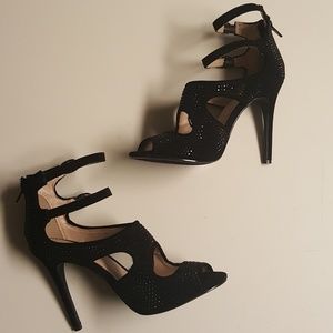 Anne Michelle blackstiletto heels with rhinestones